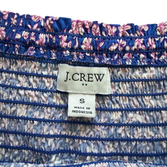 J Crew Dress Womens Small Blue Pink Floral Long Sleeve Smocked Maxi coquette - Picture 13 of 16